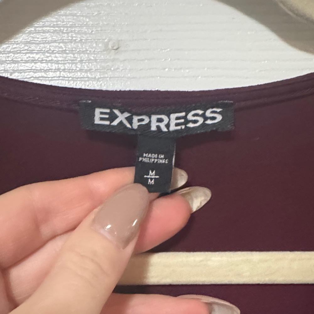 Express Deep Red Lace-Up Long Sleeve Top - Picture 2 of 4